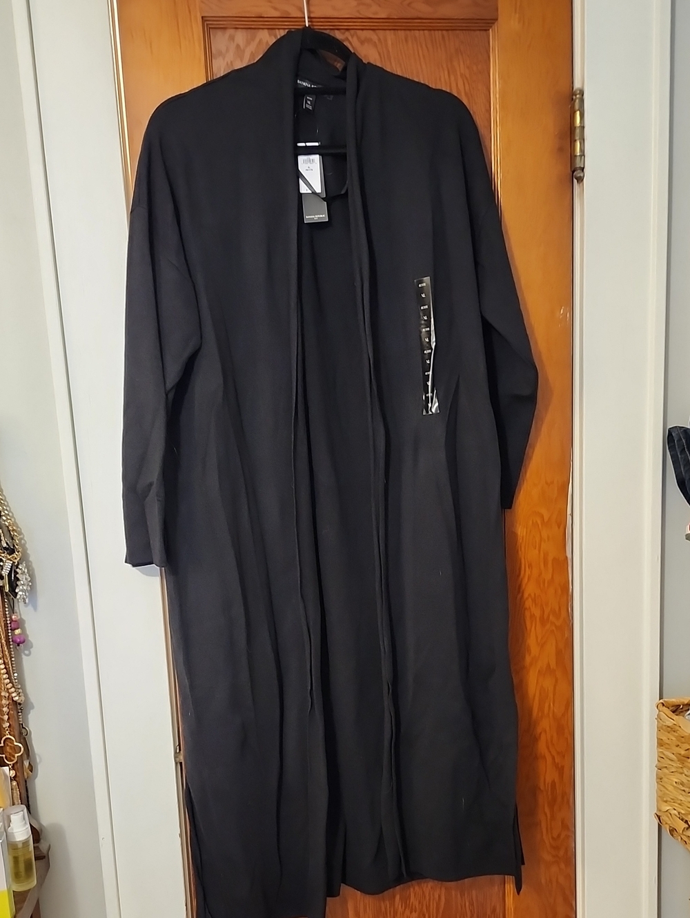 Women's Black Open Front Long Coatigan